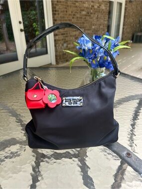 Kate Spade New York Black Nylon Hobo Shoulder Bag | Patent Leather Trim